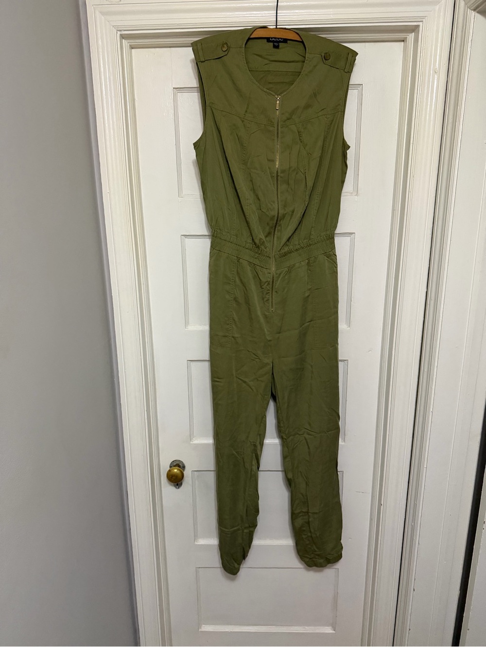 bebe Olive Green Sleeveless Utility Jumpsuit